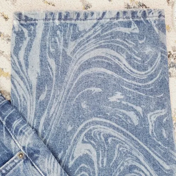 Urban Outfitters BDG Blue Laser Swirl Print Bow Jean Boyfriend Wide Leg SZ 27x32 - Picture 10 of 15